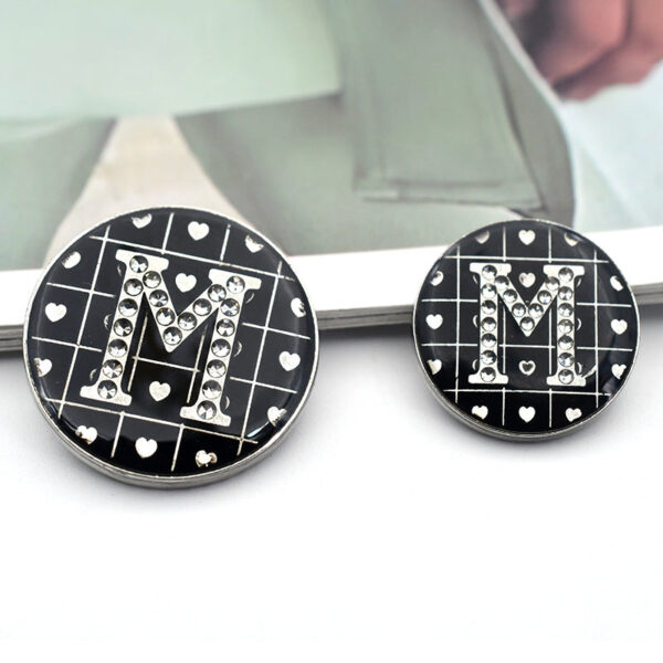 18/23mm Black Round BDMV Letter Rhinestone Metal Shank Buttons 12pcs - Image 7