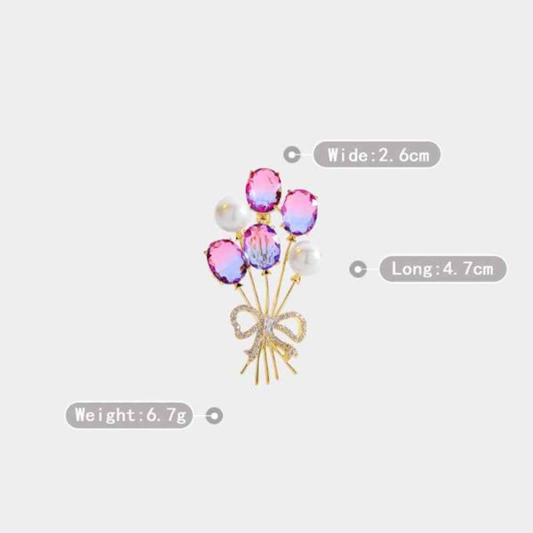White Balloon Brooch with Colored Zircon Bow Pearl Pin