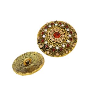 34mm Vintage Gold Round Rhinestone Oversized Metal Buttons 10pcs