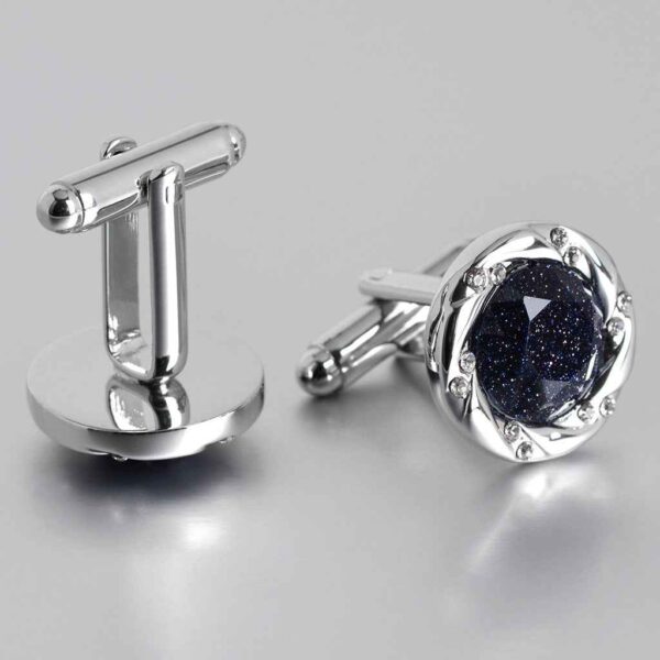 17mm Silver-Tone Luxury Cufflinks with Blue Sandstone