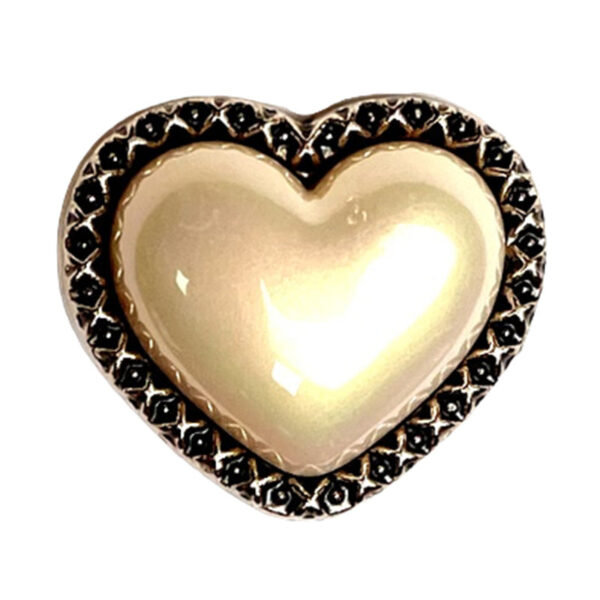 Bronze Edge White Iridescent Pearl Heart Shape Metal Shank Buttons 10pcs - Image 2