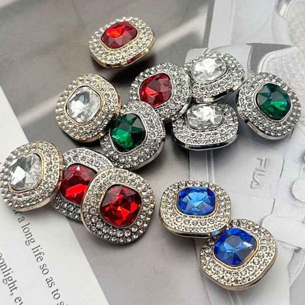 32L (20mm) Square Gemstone-Studded Metal Shank Buttons 12pcs
