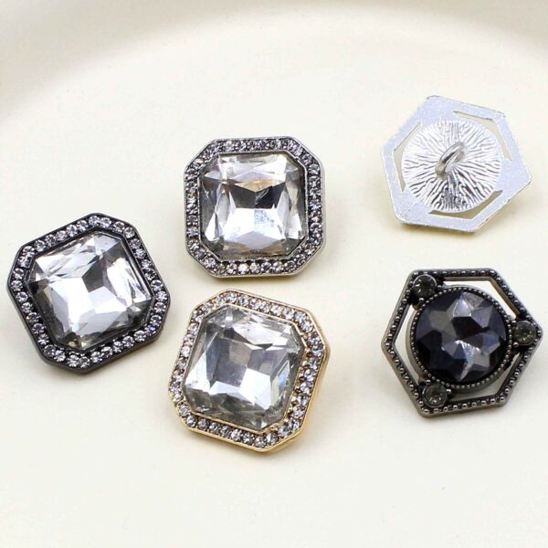 17mm Square Hexagon Crystal Metal Alloy Hand-Sewn Buttons 20pcs