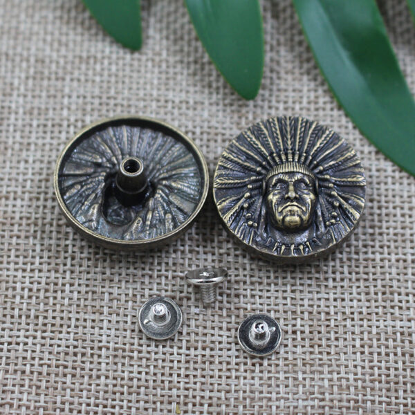 28mm Vintage Native American Chief Metal Stud Wallet Button 50pcs - Image 2