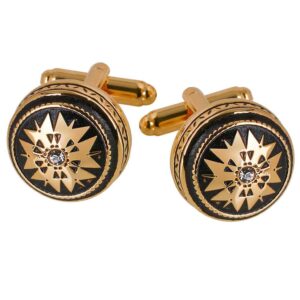 18mm Men's Black & Gold Crystal French Cufflinks