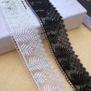 3.7CM Wide White Black Milk Silk Embroidered Leaf Lace Trim 10 Yards