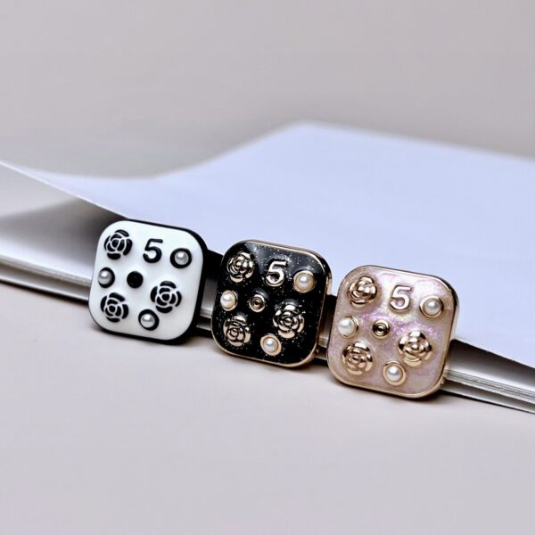 21MM Square Number 5 Pearl Flower Metal Sewing Button 10pcs - Image 2