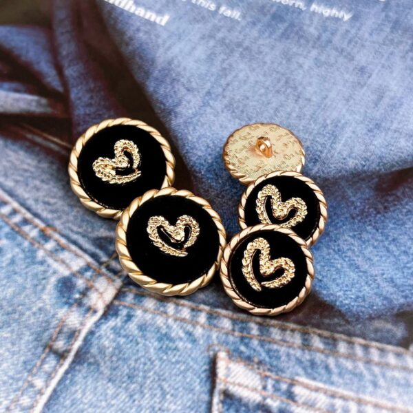 25mm Round Black Flocked Heart Pattern Metal Sewing Buttons 10pcs - Image 2