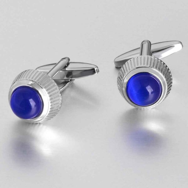 Blue Cat's Eye Stone Round Cufflinks for Men