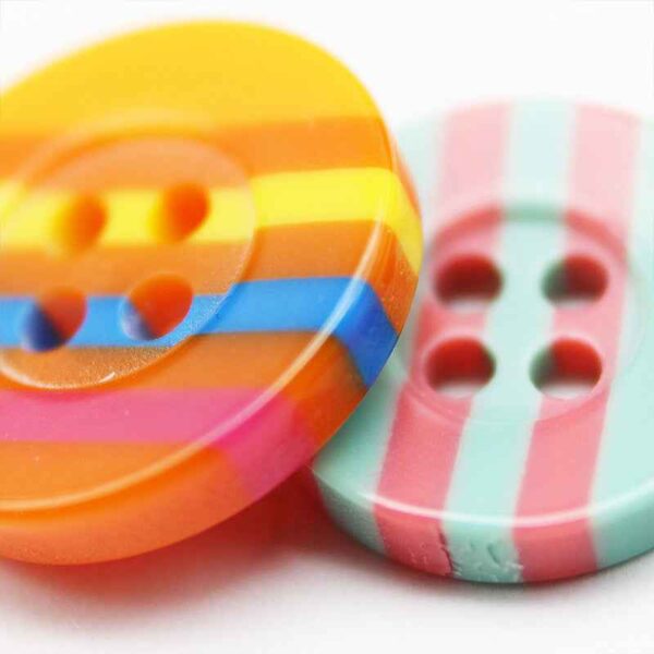 11/12/15/18mm Wide Edge Four-Eye Striped Colorful Resin Buttons 100pcs