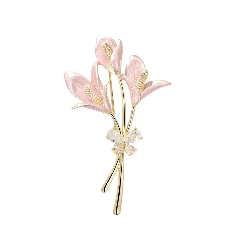 Rose Gold Lily Enamel Flower Brooch Pin