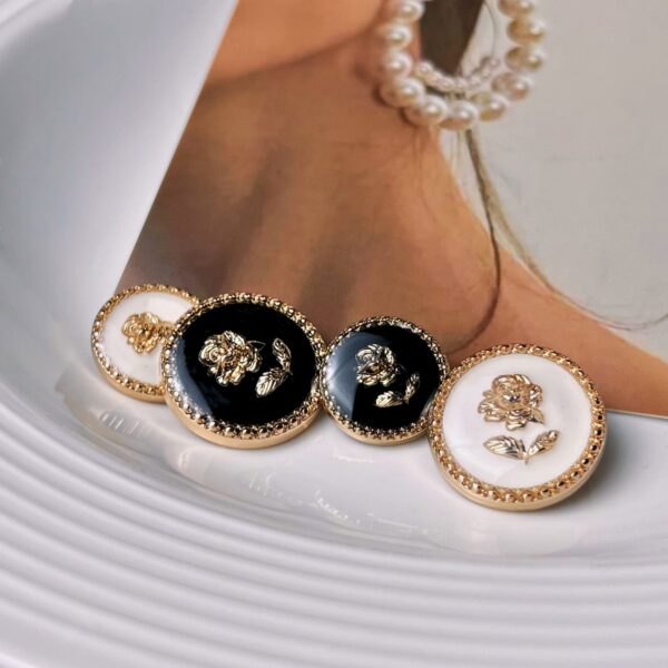 23mm Round Gold Resin Rose Metal Shank Buttons 20pcs - Image 4