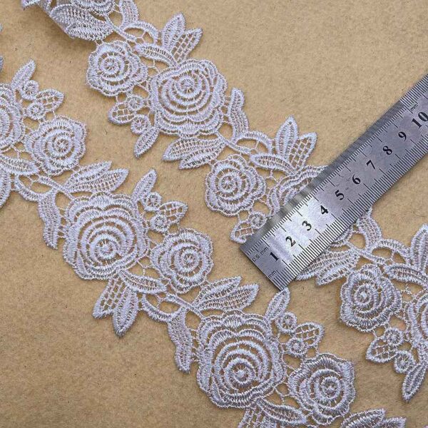 6cm White Floral Polyester Embroidered Lace Trim 15 Yards