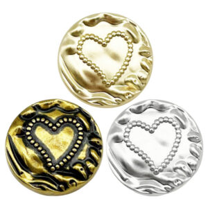 Ruffled Bubble Edge Vintage Heart Round Metal Button 12pcs