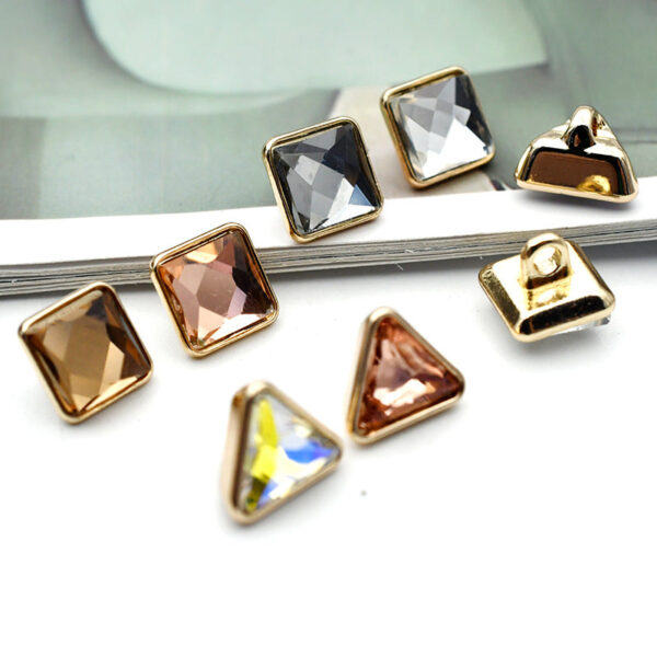 10mm Square and Triangle Glass Shirt Cuff Metal Shank Buttons 20pcs - Image 2