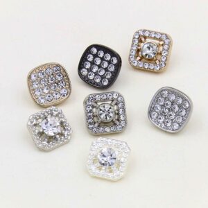 11mm Square Metal Rhinestone Shank Buttons for Sewing & Crafts 20pcs