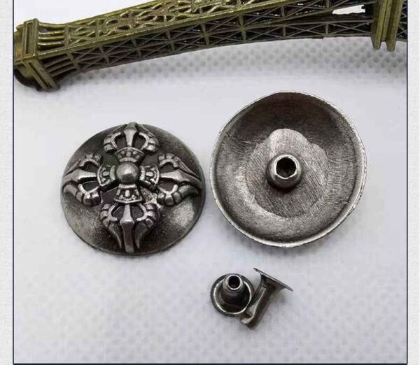Round Alloy Cross Rivets Antique Silver Gothic Punk Studs 30 Pack