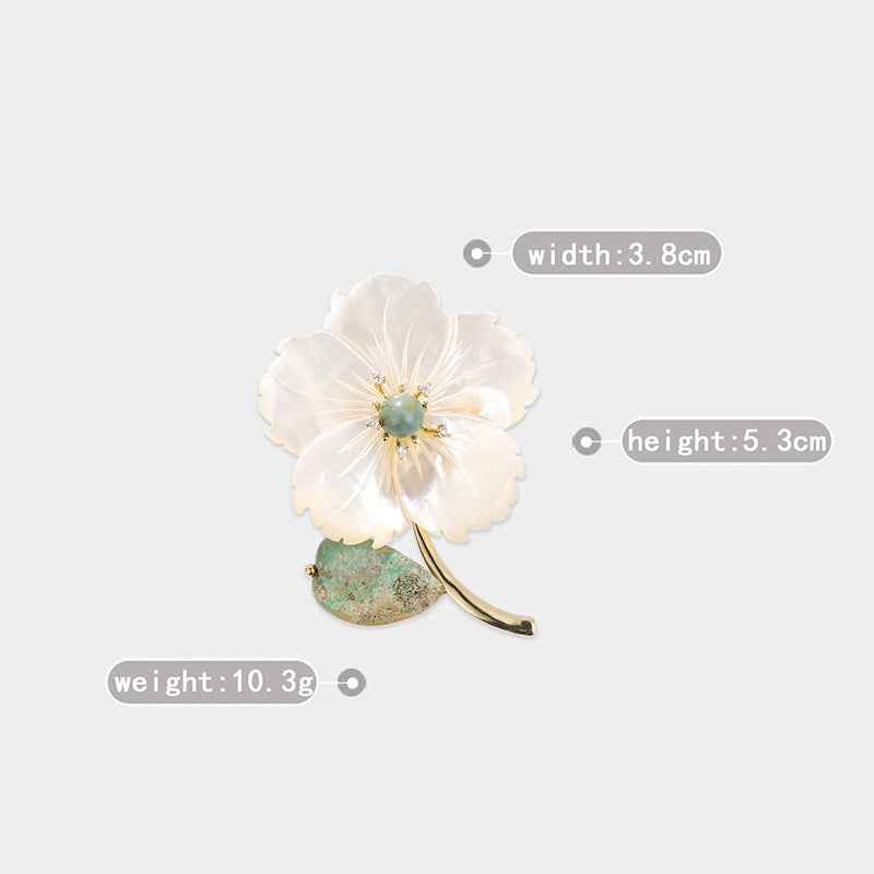 Natural Sea Shell Peach Blossom Imperial Stone Coat Brooch Pin
