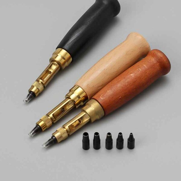 Wood Handle Leather Belt Hole Puncher Japanese Screw Punch Tool