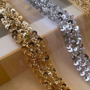 Glamorous 2cm Gold Silver Mesh Beaded Sequin Lace Trim – 5 Yards