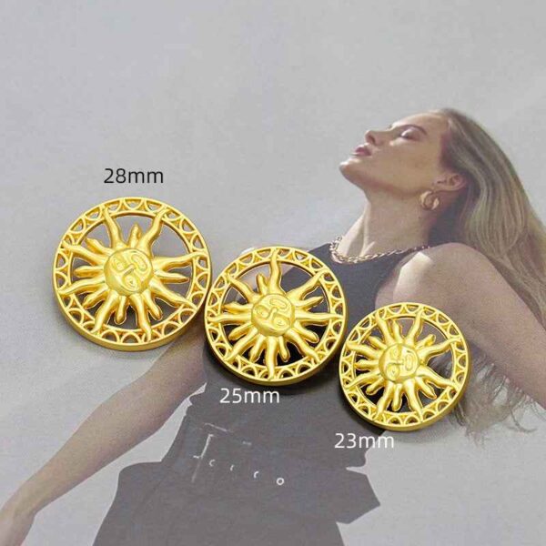 23/25/28MM Golden Sunburst Hollow Round Metal Sew-On Buttons 50pcs