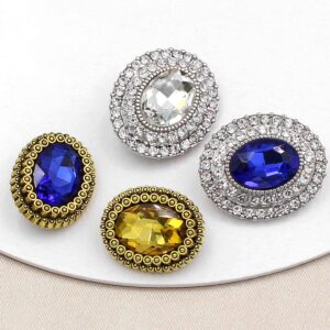 Vintage Oval Rhinestone Shank Buttons – Antique Gold Silver 20pcs