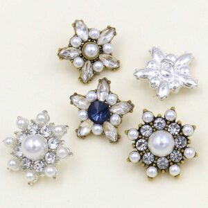 17.5mm/20.5mm Star-Shaped Shine Pearl Crystal Buttons Metal Base 20pcs