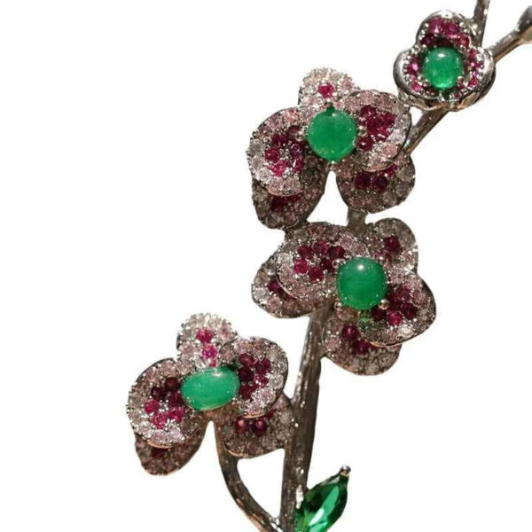 Freshwater Pearl Green Agate Plum Blossom Copper Zircon Brooch Pin