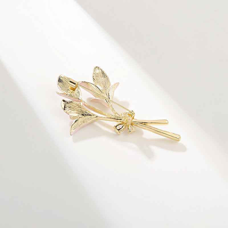 Rose Gold Lily Enamel Flower Brooch Pin