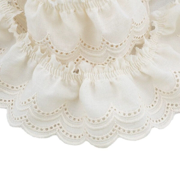 60mm Cotton Embroidered Lace Trim Pleated Double Waves 4 Yards - Image 4