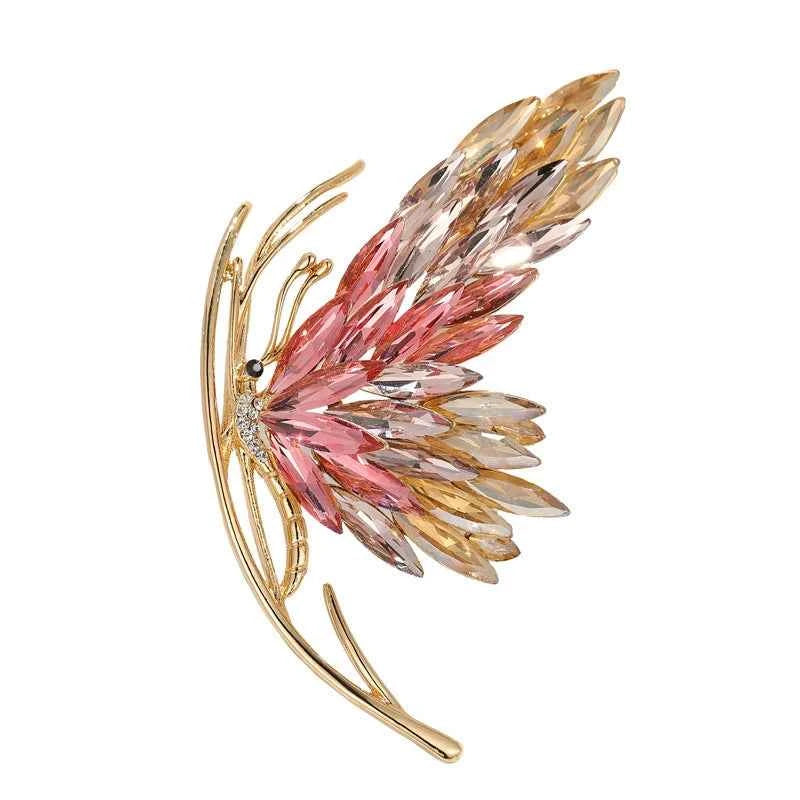 Red Crystal Butterfly Brooch with Rhinestones – Elegant Insect Pin