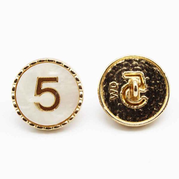 18mm Gold-Trimmed Number 5 Resin Metal Shank Buttons 20pcs
