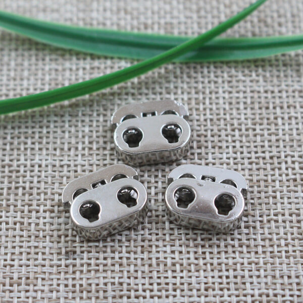 15mm Silver Zinc Alloy Double Hole Adjustable Cord Lock 100pcs - Image 2