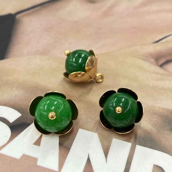 12mm Chinese Qipao Green Jade Stone Metal Floral Base Buttons 20pcs