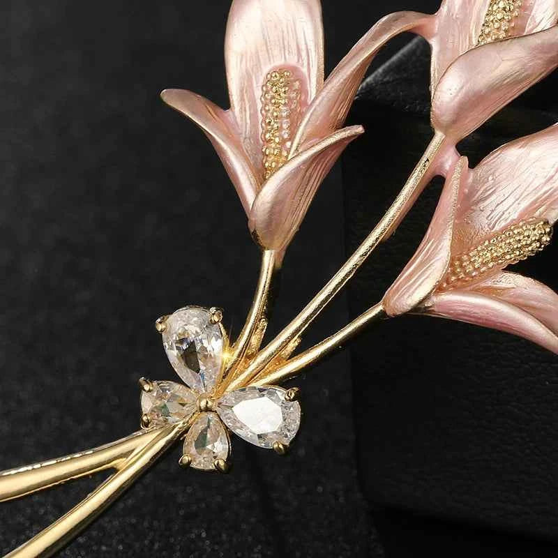 Rose Gold Lily Enamel Flower Brooch Pin