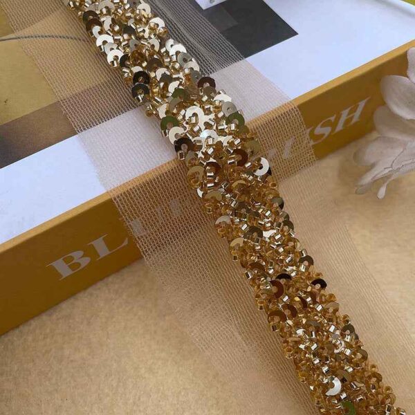 Glamorous 2cm Gold Silver Mesh Beaded Sequin Lace Trim – 5 Yards