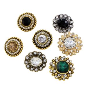 Antique Gold Floral Oval Crystal Rhinestone Shank Alloy Buttons 20PCS