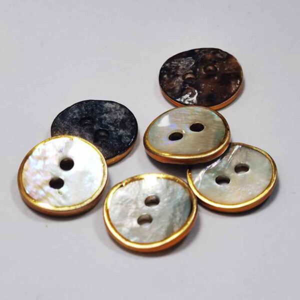 Gold Silver Edge Mother of Pearl 2-Hole Round Shell Buttons 100 Pack