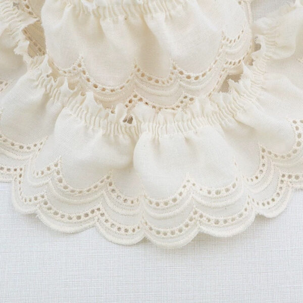 60mm Cotton Embroidered Lace Trim Pleated Double Waves 4 Yards - Image 2