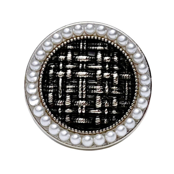 Round Edge Pearl Embellished Tweed Check Metal Shank Button 20pcs - Image 5
