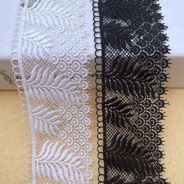 3.7CM Wide White Black Milk Silk Embroidered Leaf Lace Trim 10 Yards
