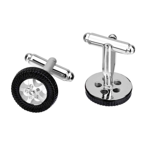 Unique Black Enamel Tire-Shaped Cufflinks