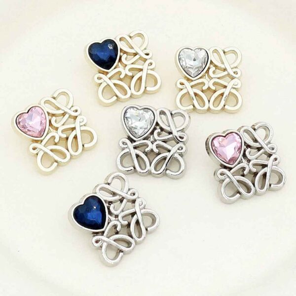 Gold Silver Square Filigree Metal Buttons with Heart Glass 48 Pack