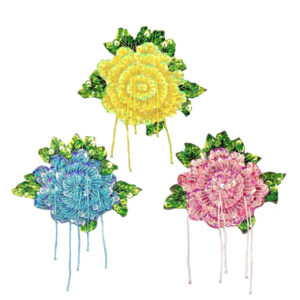 Water-Soluble Flower Embroidered Patches Beads Sequins Pearls 3 Pack