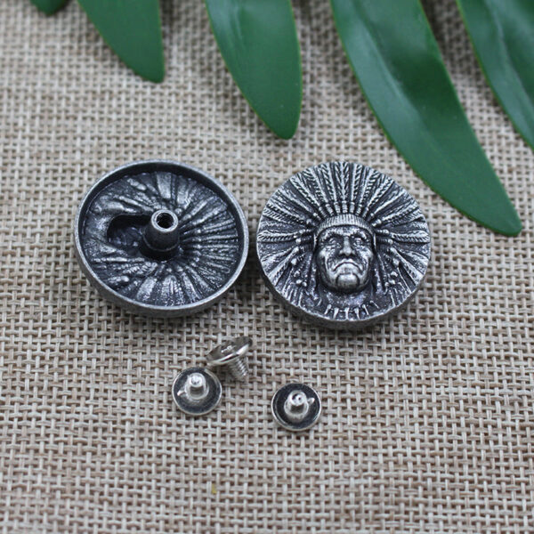 28mm Vintage Native American Chief Metal Stud Wallet Button 50pcs - Image 3
