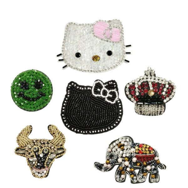Kitty Cat Elephant Crown Hand-Rhinestone Embroidered Applique 6 Pack