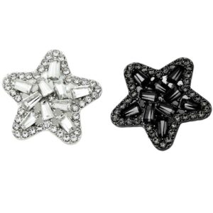 Silver Black Rhinestone Star Shank Buttons for Clothing Hats 50 Pack