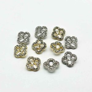 15mm Chinese Clover Rhinestone Shank Metal Buttons 20pcs