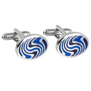 Oval Blue Floral Resin Cufflinks