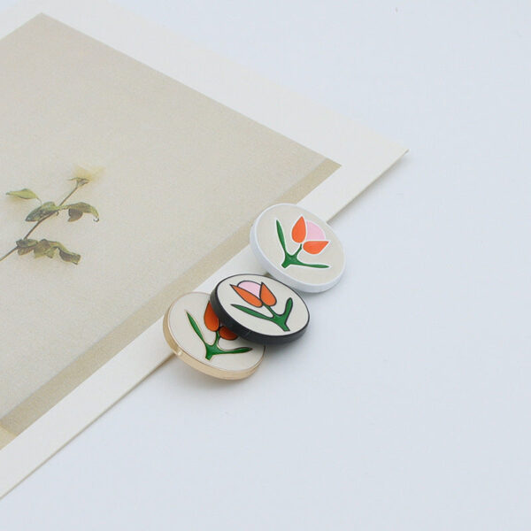 18MM Vintage Hand-Painted Oil-Drop Tulip Metal Buttons 20pcs - Image 2